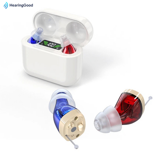 HearGood DailyPro β CIC Hearing Aid with Rechargeable Case β Noise Cancelling for Seniors