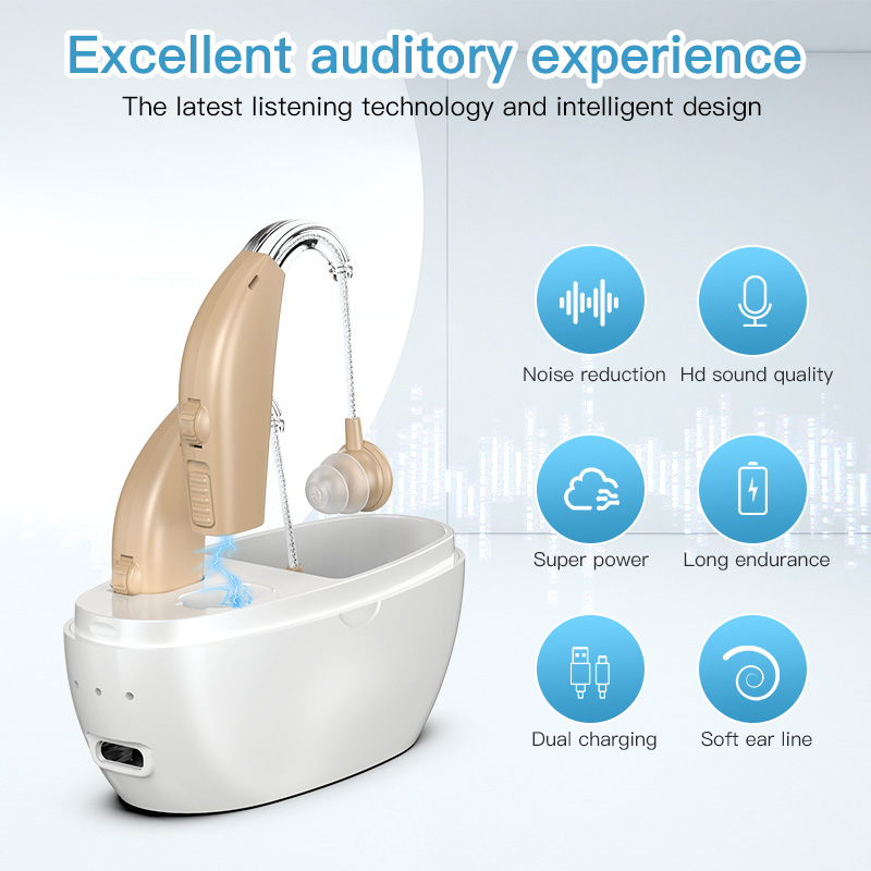 HearGood Elevate 311 – BTE Rechargeable Hearing Aid – 30H Battery & Easy Control for Seniors