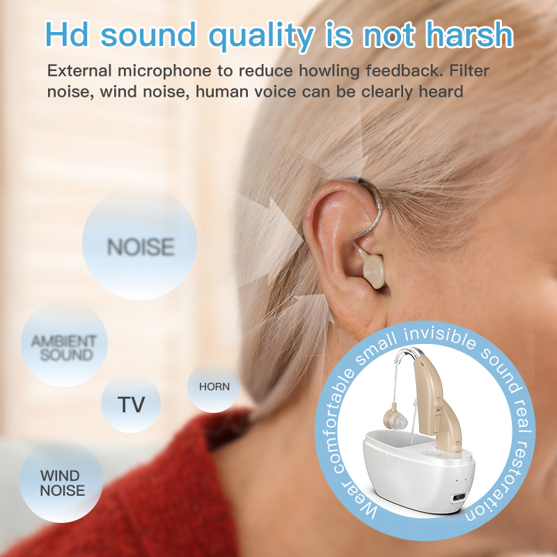 HearGood Elevate 311 – BTE Rechargeable Hearing Aid – 30H Battery & Easy Control for Seniors